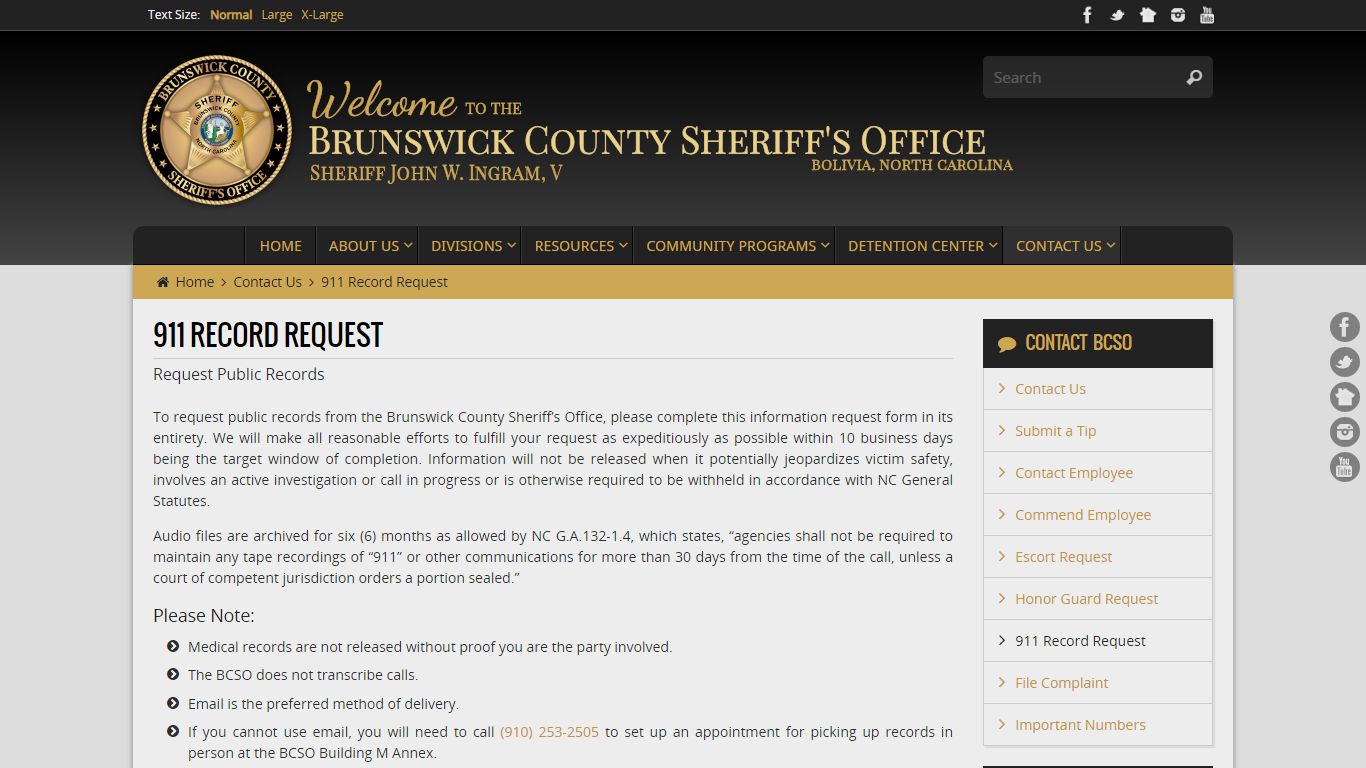 911 Record Request | Brunswick County Sheriff's Office